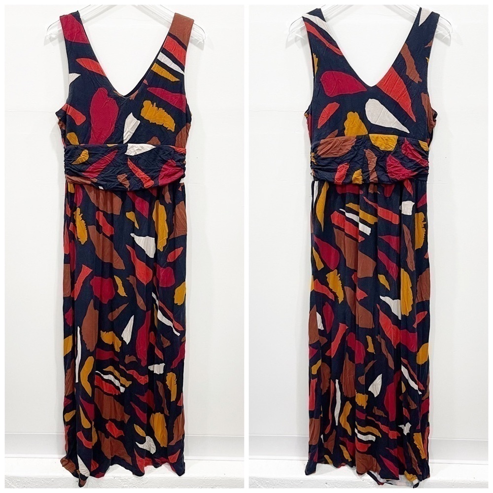 Anthropologie Maeve V-Neck V-Back Geomteric Print Tank Sleeveless Maxi Dress L